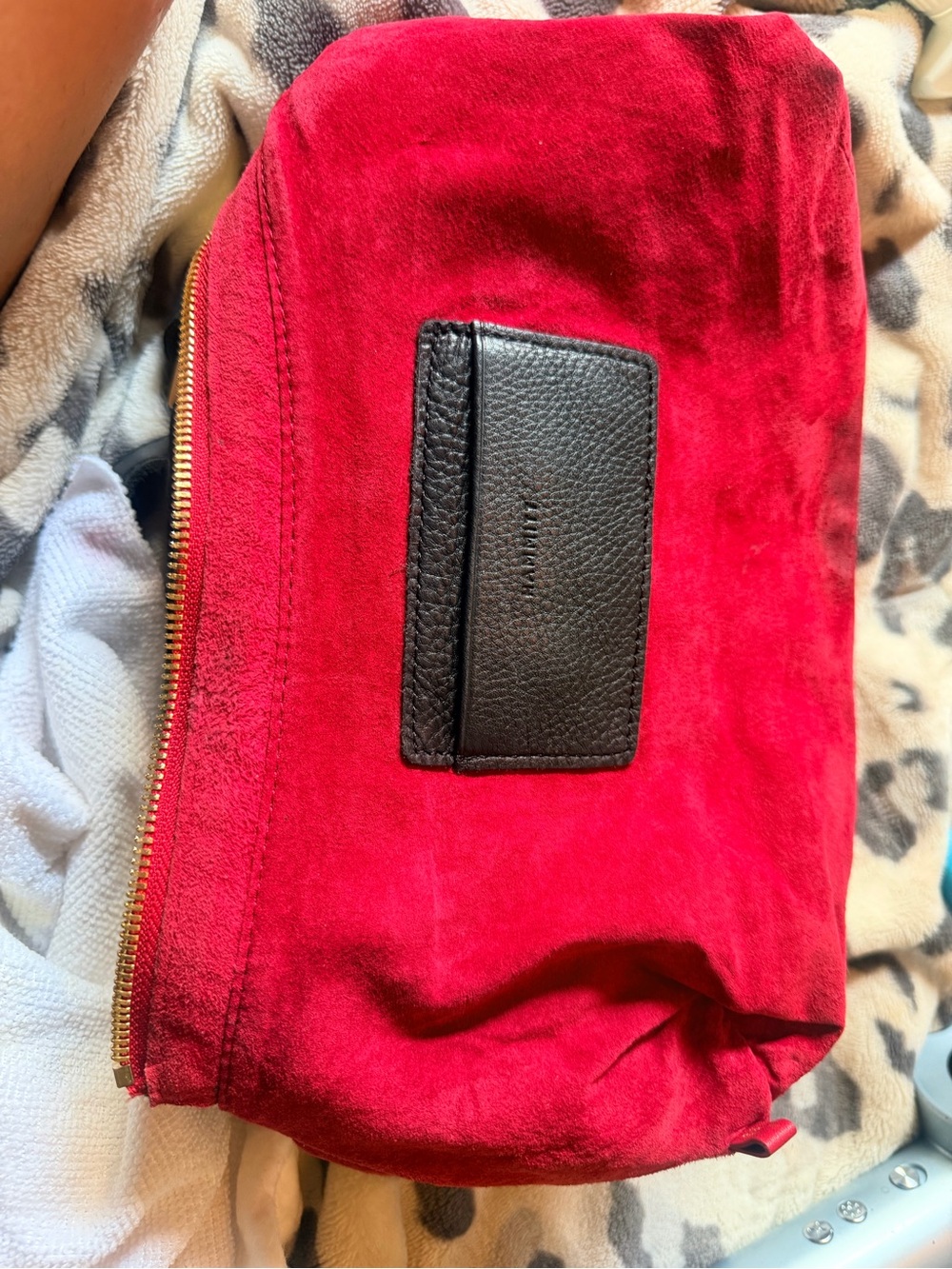 Hammitt VIP Satchel Black Leather Brushed Gold Red Zip Crossbody Bag - Picture 10 of 11
